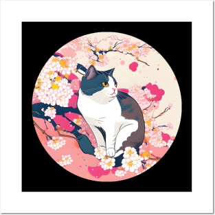 Cat Sakura Cherry Blossom Japanese Kawaii - Love Cats Posters and Art